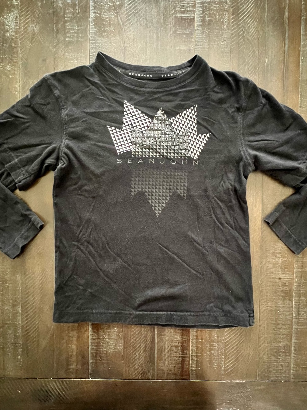 Sean John Kids Black Long-Sleeve Tee with Geometric Graphic Large